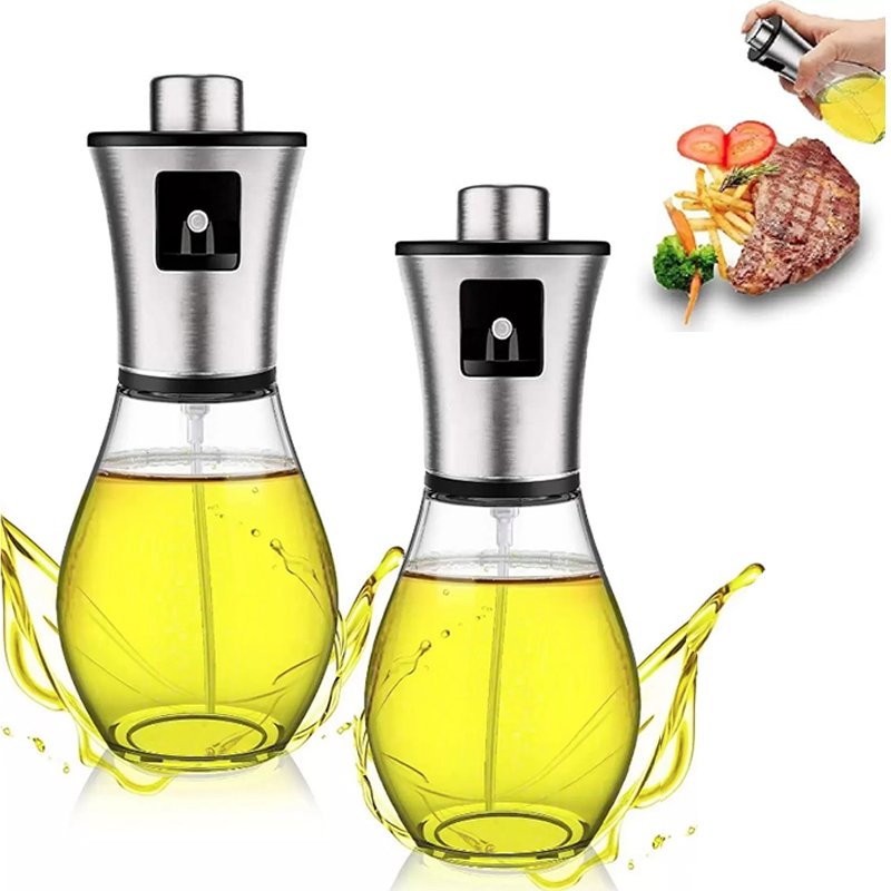 New Product 200ml Capacity Kitchen Cooking Oil Bottle Spray Vinegar Glass Bottle Stainless Steel Olive Oil Sprayer Bottle