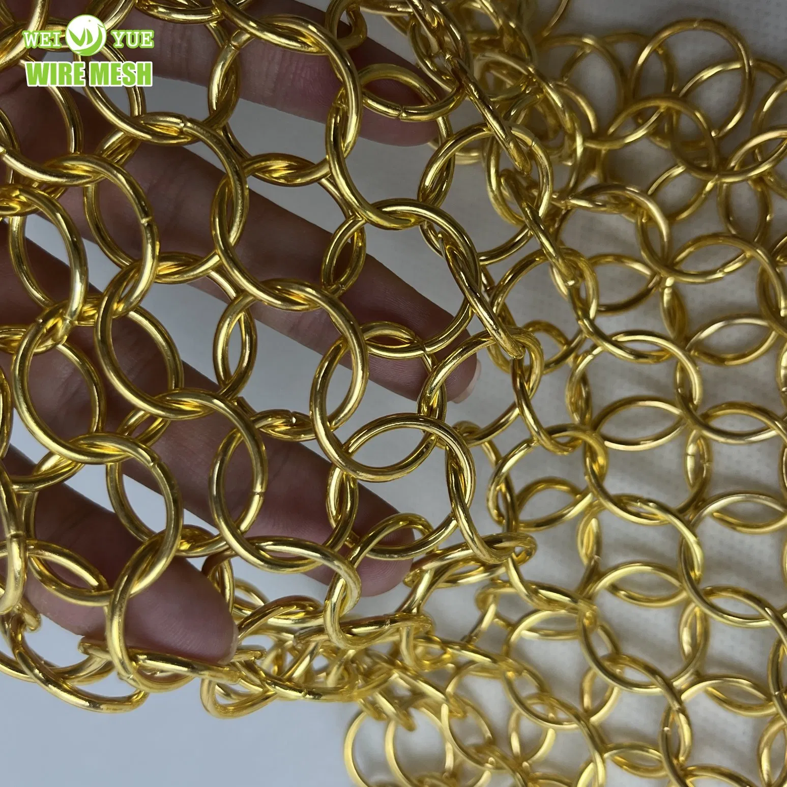 Decorative Aluminium Gold Metal Coil Drapery Chain Link Metal Spiral Mesh Curtain for Architecture Divider