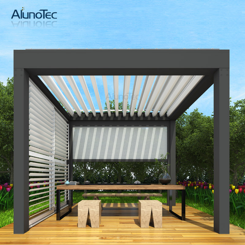 AlunoTec Heavy Duty Professional Factory Electric&Manual Shelter Design Terrace Outdoor Furniture Pergola with Zip Screens