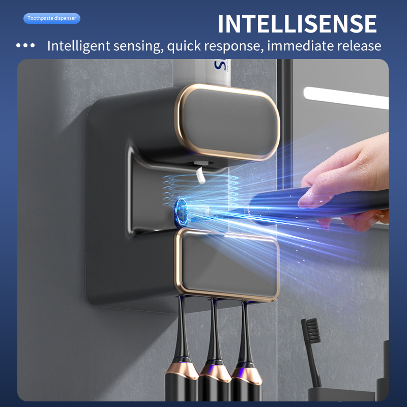 Wall-Mounted Smart Automatic Sensor Toothpaste Dispenser Toothbrush Holders with Sterilizer Bathroom Accessories