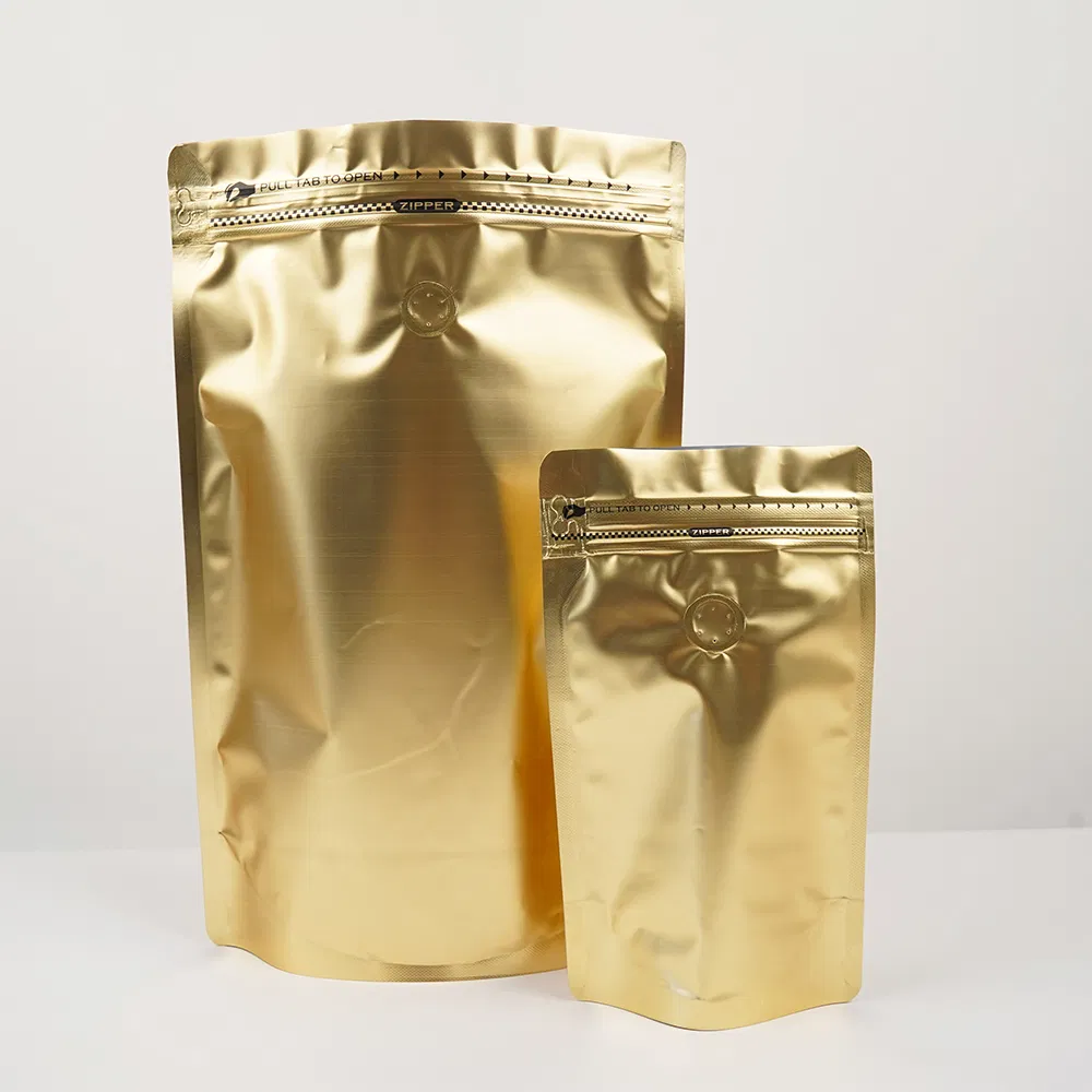 Wholesale Smell Proof Plastic Ziplock Shiny Packaging Standing Gold Aluminium Bag