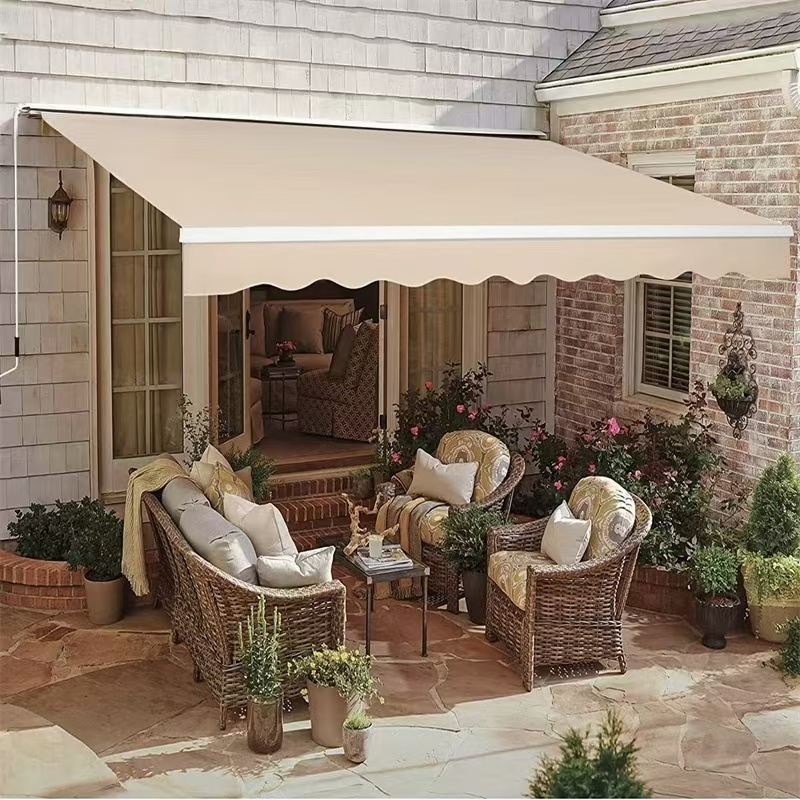 Manual Retractable Semi Cassette Awnings Heavy Design Rain Canopy Sun Protection on Patio Balcony