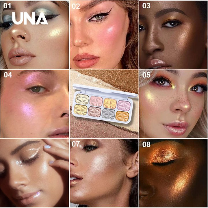 Cosmetics 8 Color Face Highlighter Makeup Palette Long Lasting Shimmer Makeup Eyeshadow