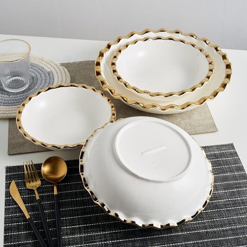 Soup Bowl Cut Edge 8"9"10"12" Size Electroplated Gold Porcelainware Ceramic Tableware