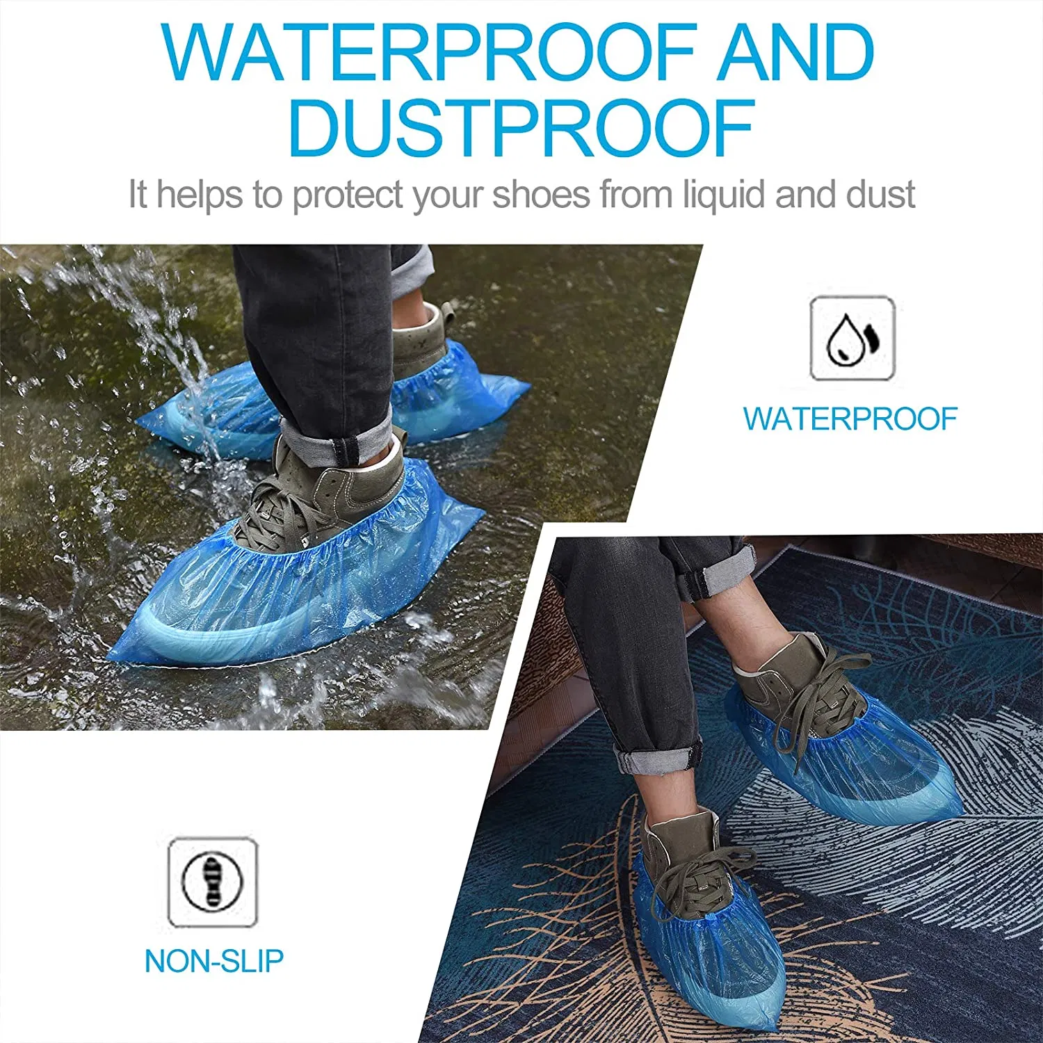Dust Free Protective Disposable Plastic Shoe Cover with Anti-Skid