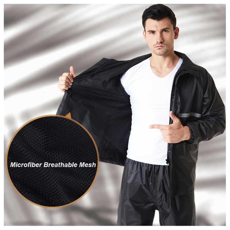 Wholesale Adult Emergency Rainwear Water Proof Long Raincoat Suit Waterproof Trouser Jacket Pants Set Safety Reflective Strip Rain Coat for Motorcycle