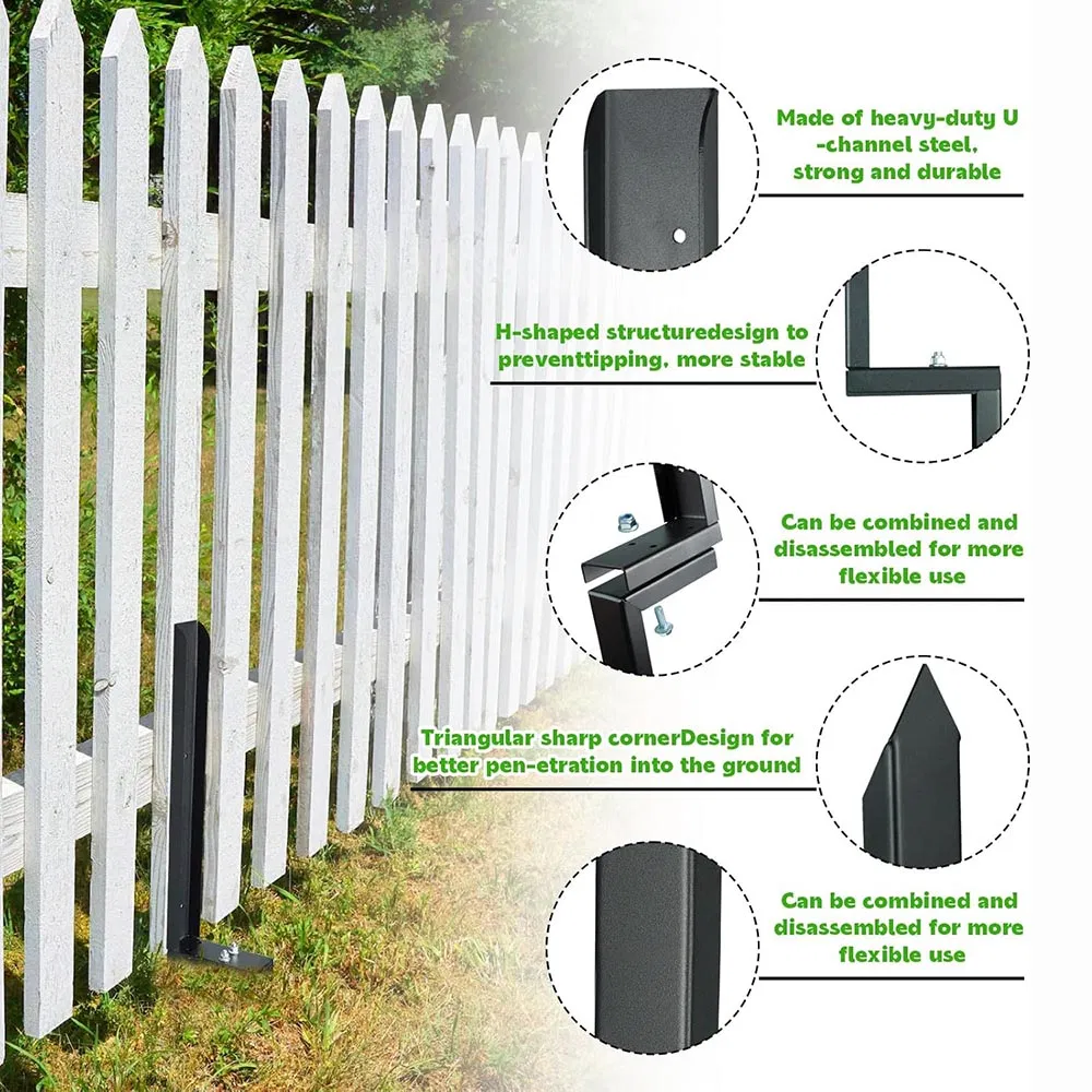 Heavy Duty Steel Fence Post Repair Kit for Repairing Tilted/Broken Wood Fence