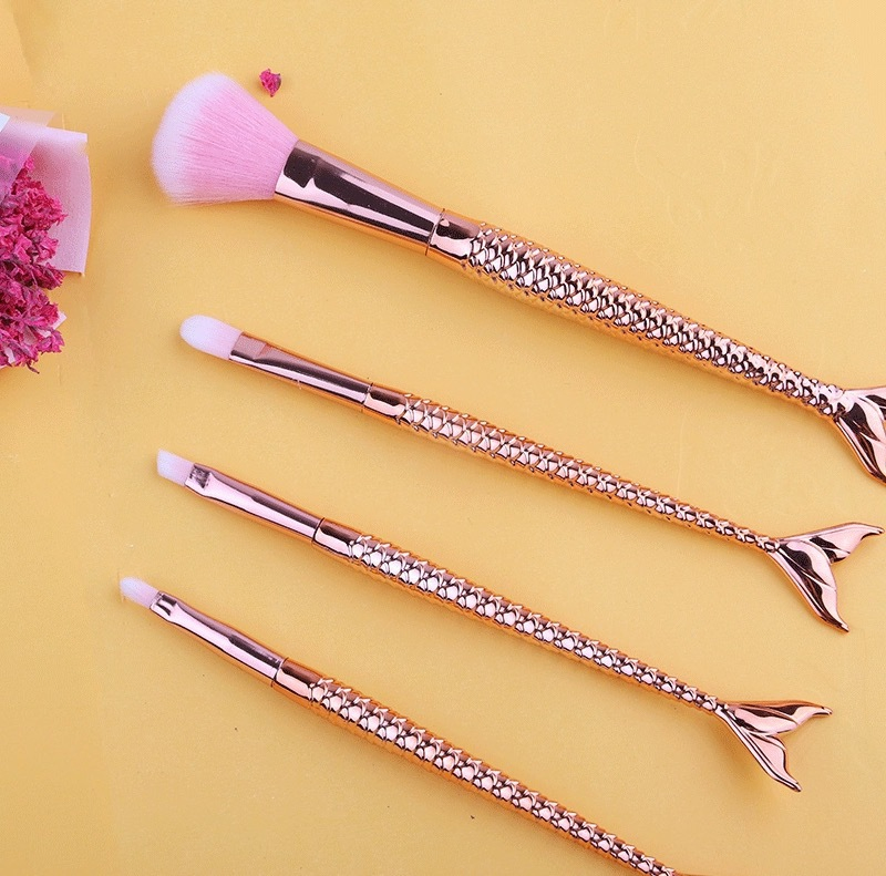 Makeup Brush Soft Fur Mermaid Set Nylon Hair 4 PVC Bags