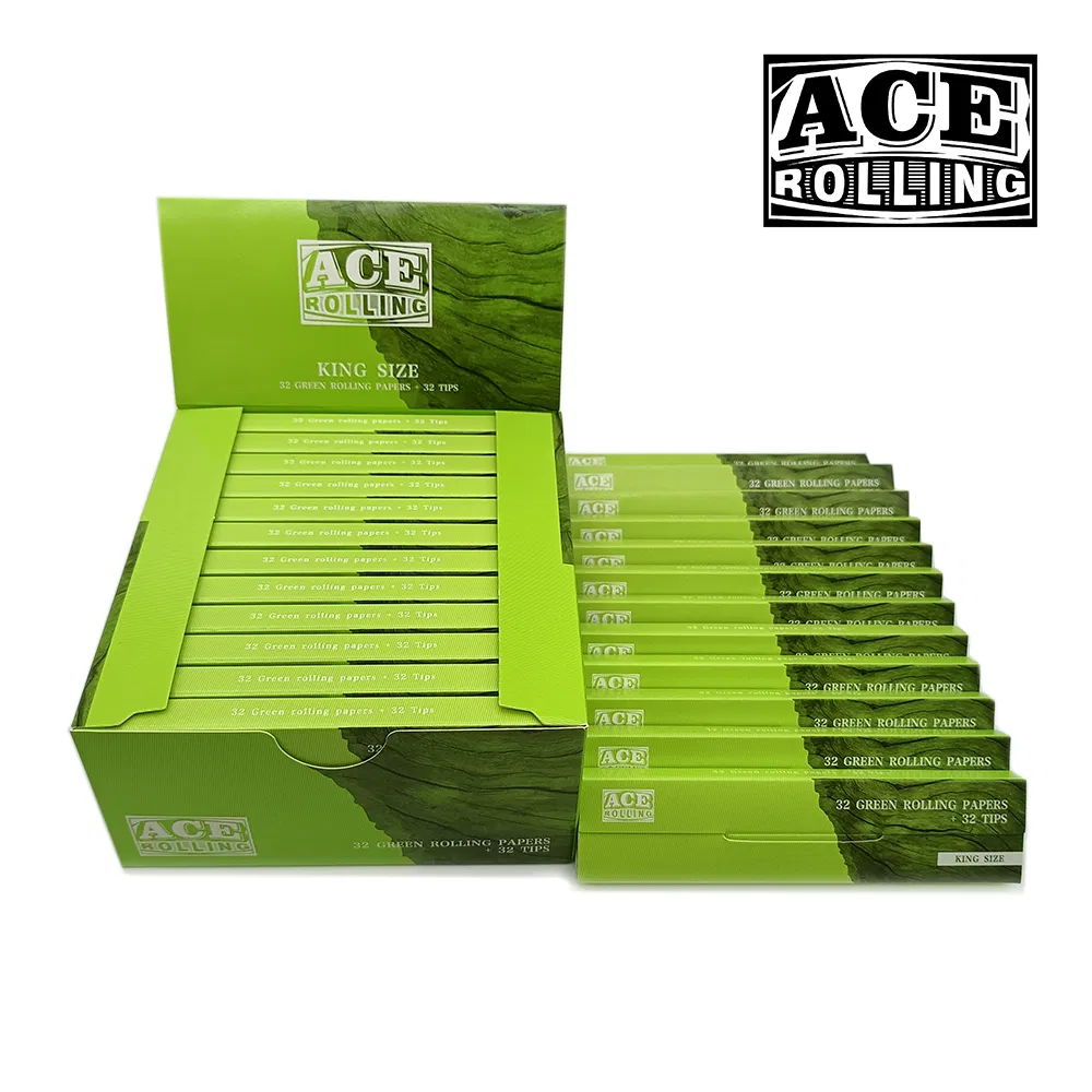 48h Fulfillment Factory Price Green Color Kingsize Booklet+Tips Cigarette Roller Paper