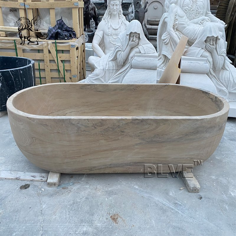 Blve High Class Western Style Bathroom Oval Large Freestanding Green Marble Polishing Bathtub Price