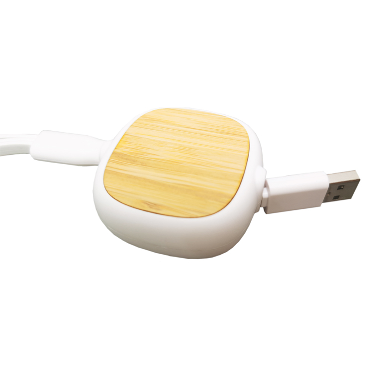 Retractable Eco Friendly Bamboo Wood for Mobile Phone Type C Micro USB Flat 3 in 1 Charging Cable