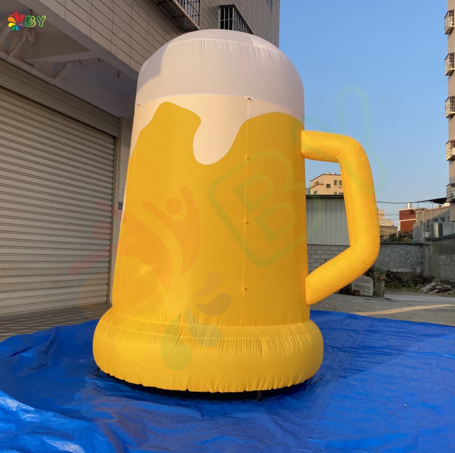 Outdoor Big Cheap Inflatable Beer Cup Balloon Can with Removable Banner for Rental Business