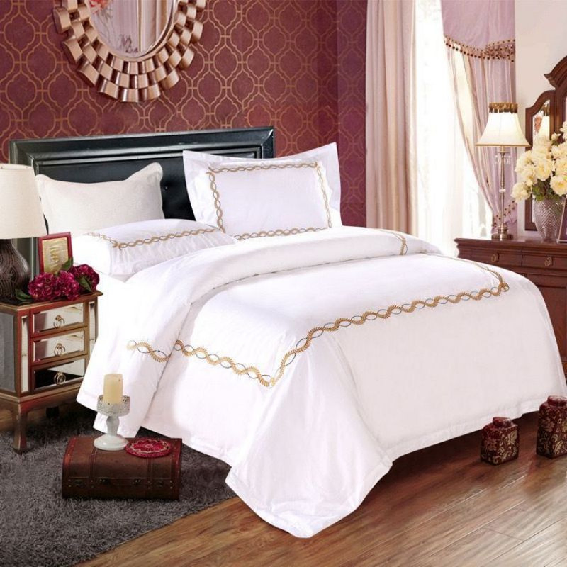Premium Quality White 100% Cotton High Class Embroidery Duvet Quilt Comforter Cover Home Textile Customized Hotel Bedding Queen/King Size Bedding Set