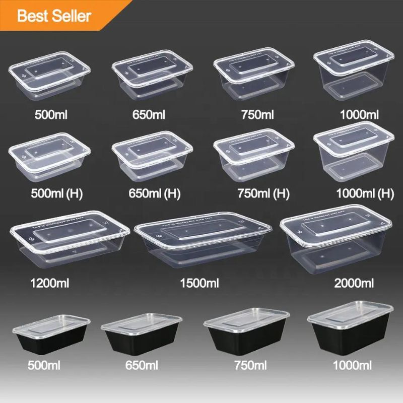 PP Black Microwave Freeze Safe Black Meal Prep Plastic Takeaway Food Container