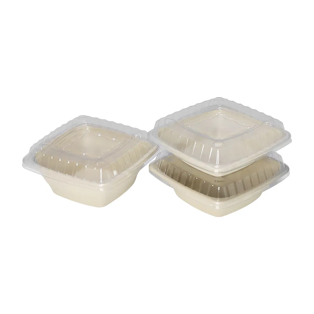 Disposable Biodegradable 32oz Container Restaurant Serving Square Sugarcane Sugar Cane Bagasse Noodle Salad Bowl with Clear Lid