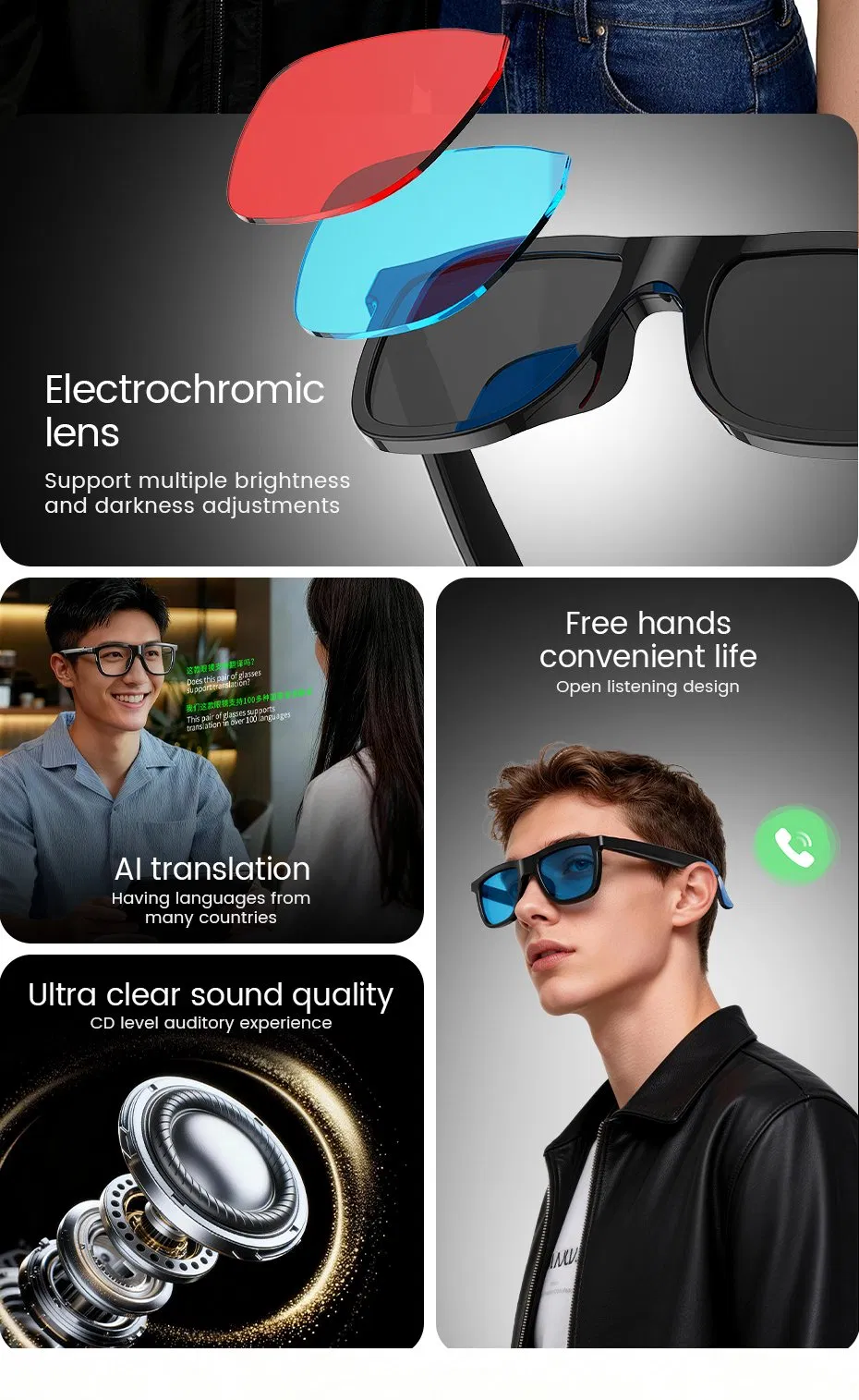 Умные солнцезащитные очки с AI-переводчиком и Bluetooth