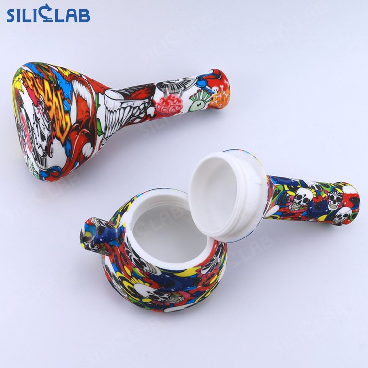 8.5 Inch Custom Pattern Silicone Bubbler Water Pipe Detachable Two Parts Beaker Base Straight Smoking Mouth Smoke Filter Pipe