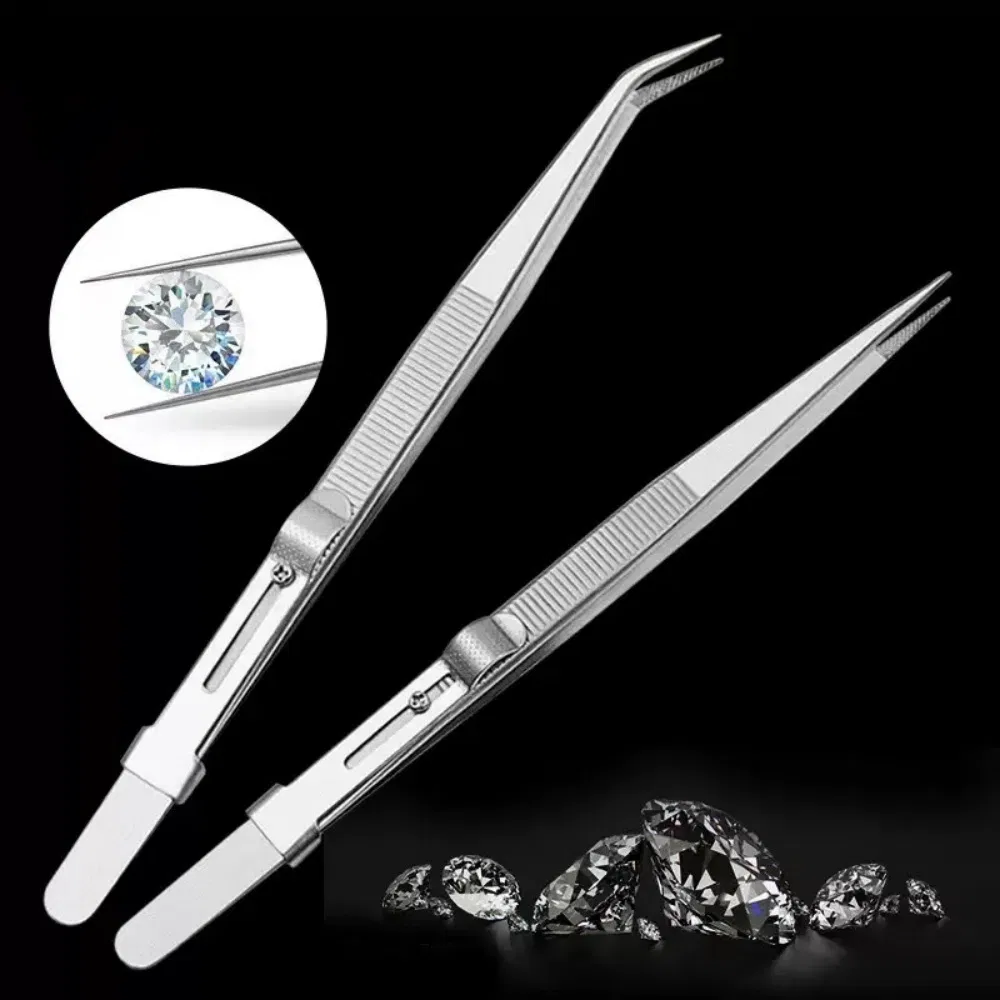 Professional Adjustable Anti-Slip Stainless Steel Diamond Gem Gemstone Jewelry Making Beading Tweezers