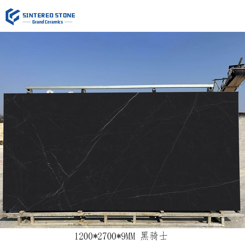 High Glossy Black 1200*2700mm Sintered Stone Slabs 9mm Popular Marble Look Porcelain Tile for Dining Room