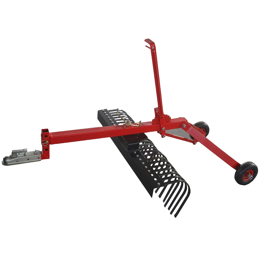 Rubber-Wheeled Tractor Power Lawn Hay Rake Landscape Tines Steel Weeding Grass Rake Bow Steel Grabber Rake for Garden Leaf