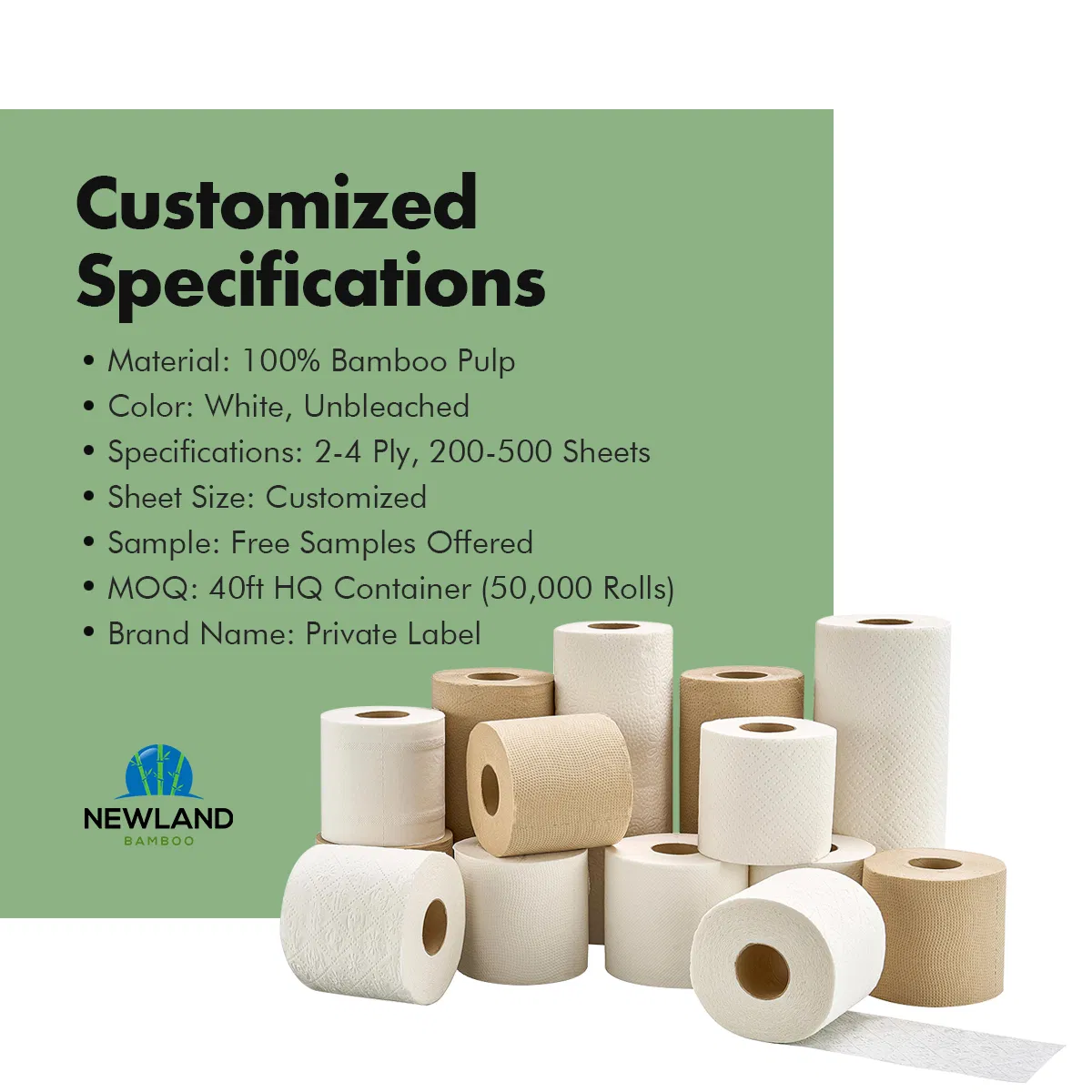 Custom Designed Printed 100% 3 Ply Soft Bamboo Tissue Toilet Paper