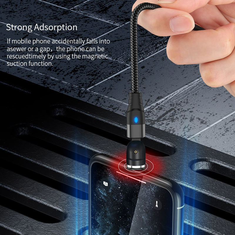 540 Rotate 3 in 1 USB Magnetic Type C Charging Data Cables