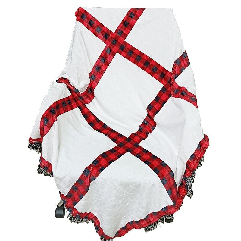 Sublimation Blank Christmas Plaid Tassel Flannel Blanket