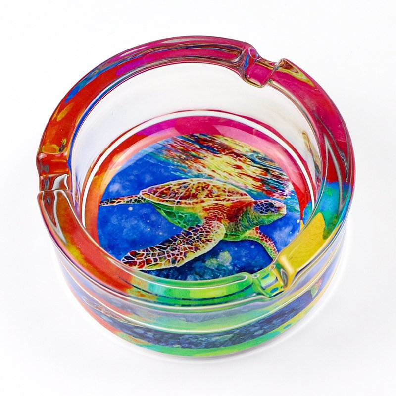 Customised Logo Round Beach Souvenir Tourist Crystal Glass Ash Tray Pocket Cigar Ashtray