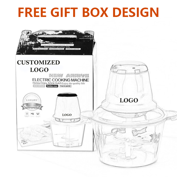 Jewin Electric 250W Mini Meat Grinder 2.5L with 0.3L Small Meat Chopper Cup 2 Speeds Glass Bowl for Garlic Vetables Grinding