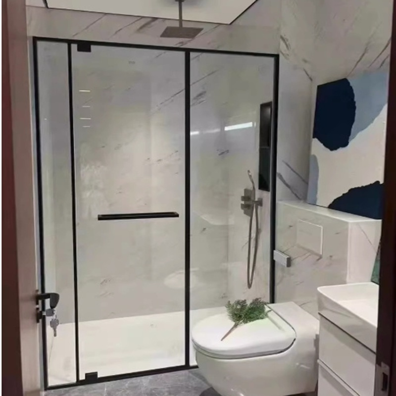 High Quality Matt Black Tempered Glass Frameless Swing Bathroom Shower Door