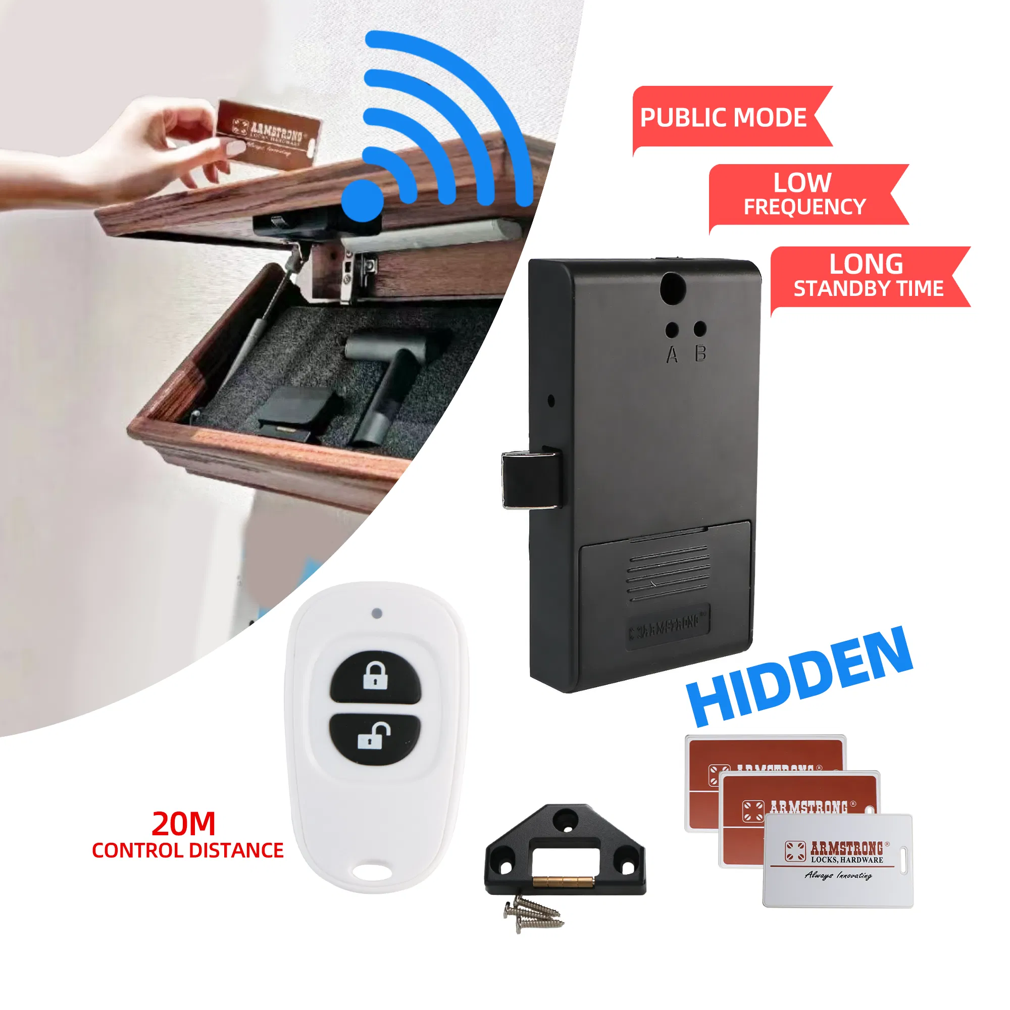 Armstrong Gym Office Smart Wipe Card Wooden Hidden Remote RFID Cabinet Lock