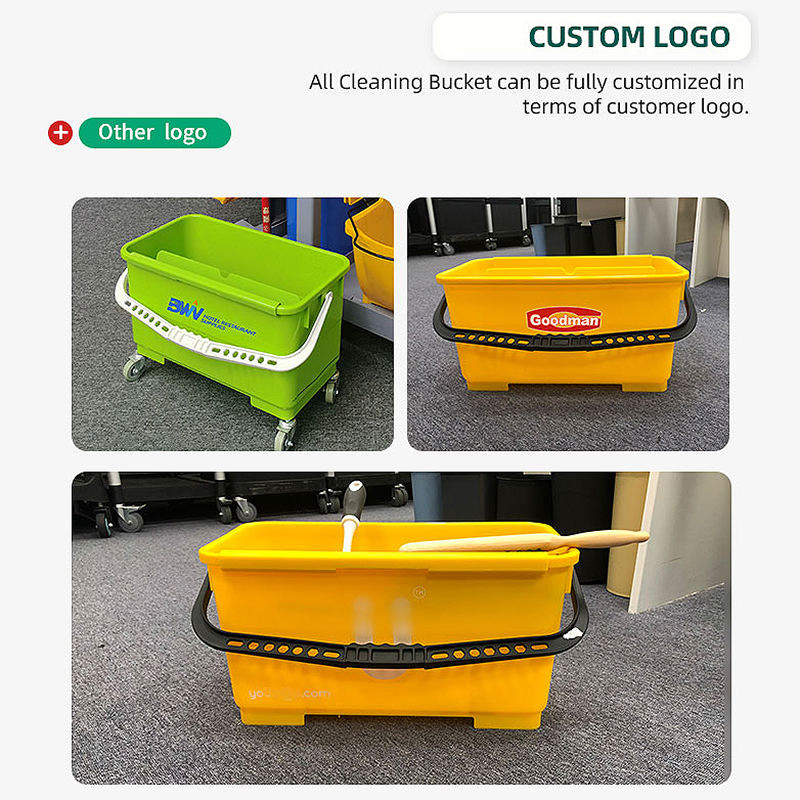 25L New Design Yellow Rectangle Bucket Floor Flat Window Mop Cleaning Bucket with Wheel