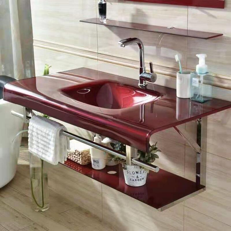 Настенная стеклянная раковина для ванной с зеркалом