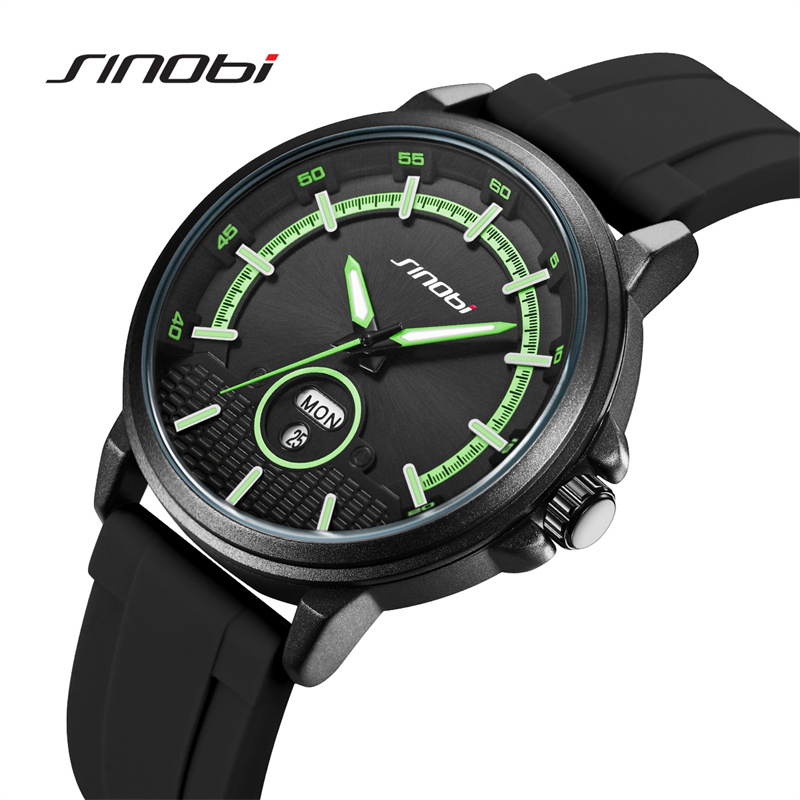 Sinobi Men's Sports Quartz Watch Fashion High-Appearance Silicone Strap Waterproof Wristwatch