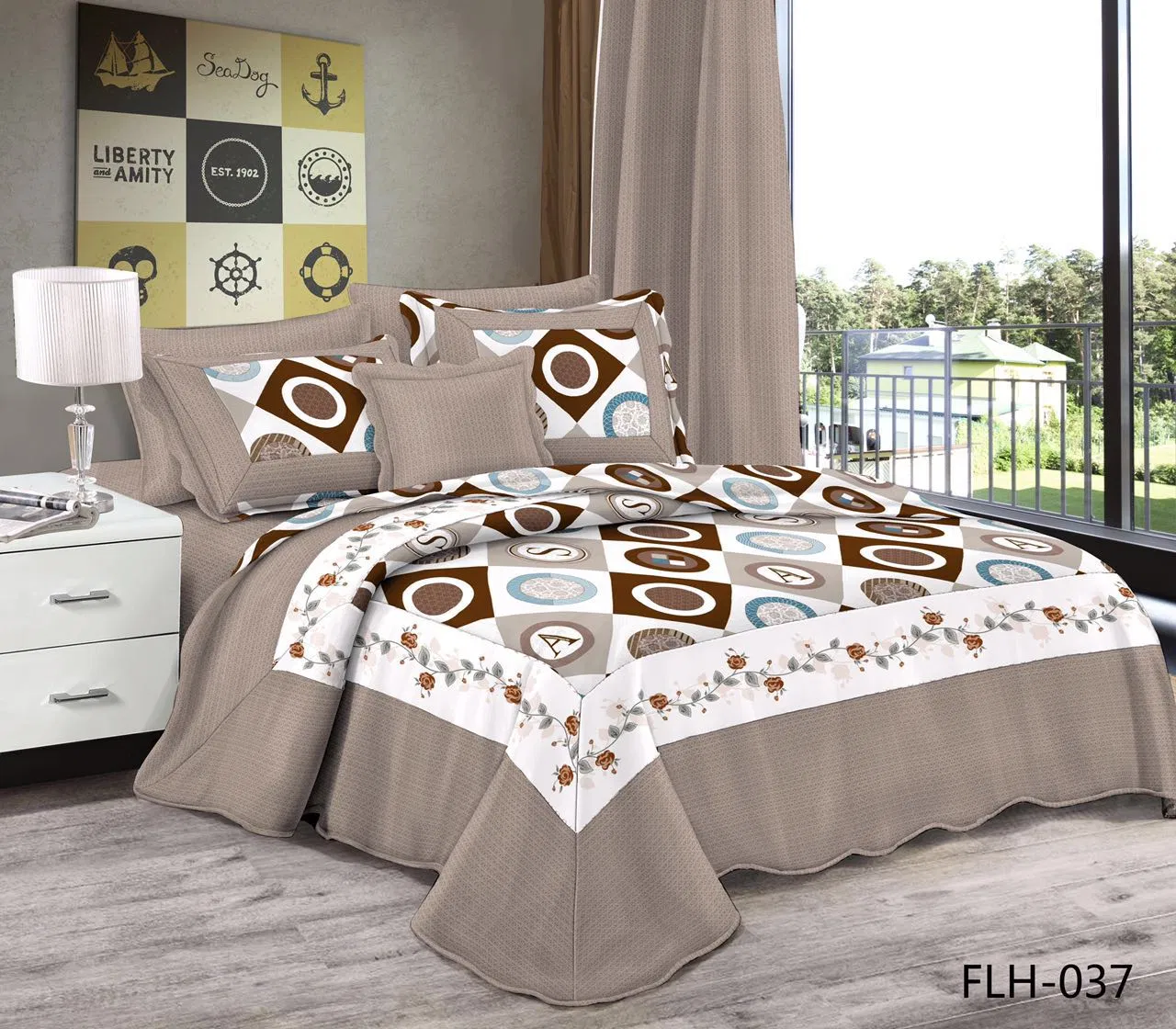 3 Piece Royal Chambers Patchwork Floral Quilt Coverlet Comforter Set