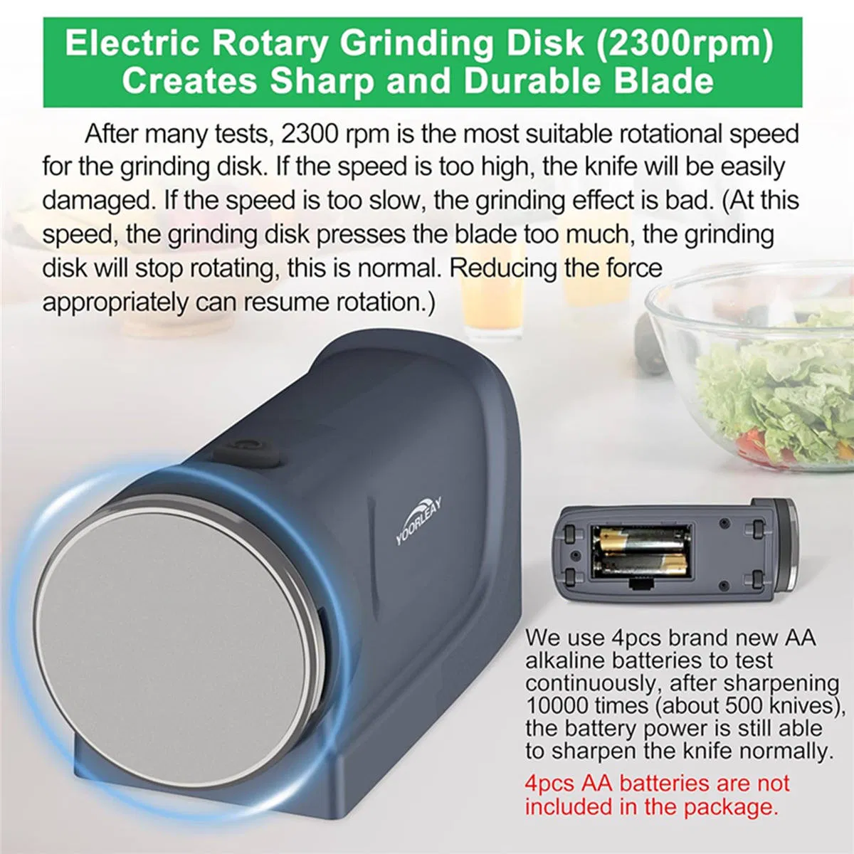 4AA Dry Battery Powered Electric Rolling Knife Sharpener Magnetic Adjustable Angle Fast Sharpening Kitchen Knife Grinder