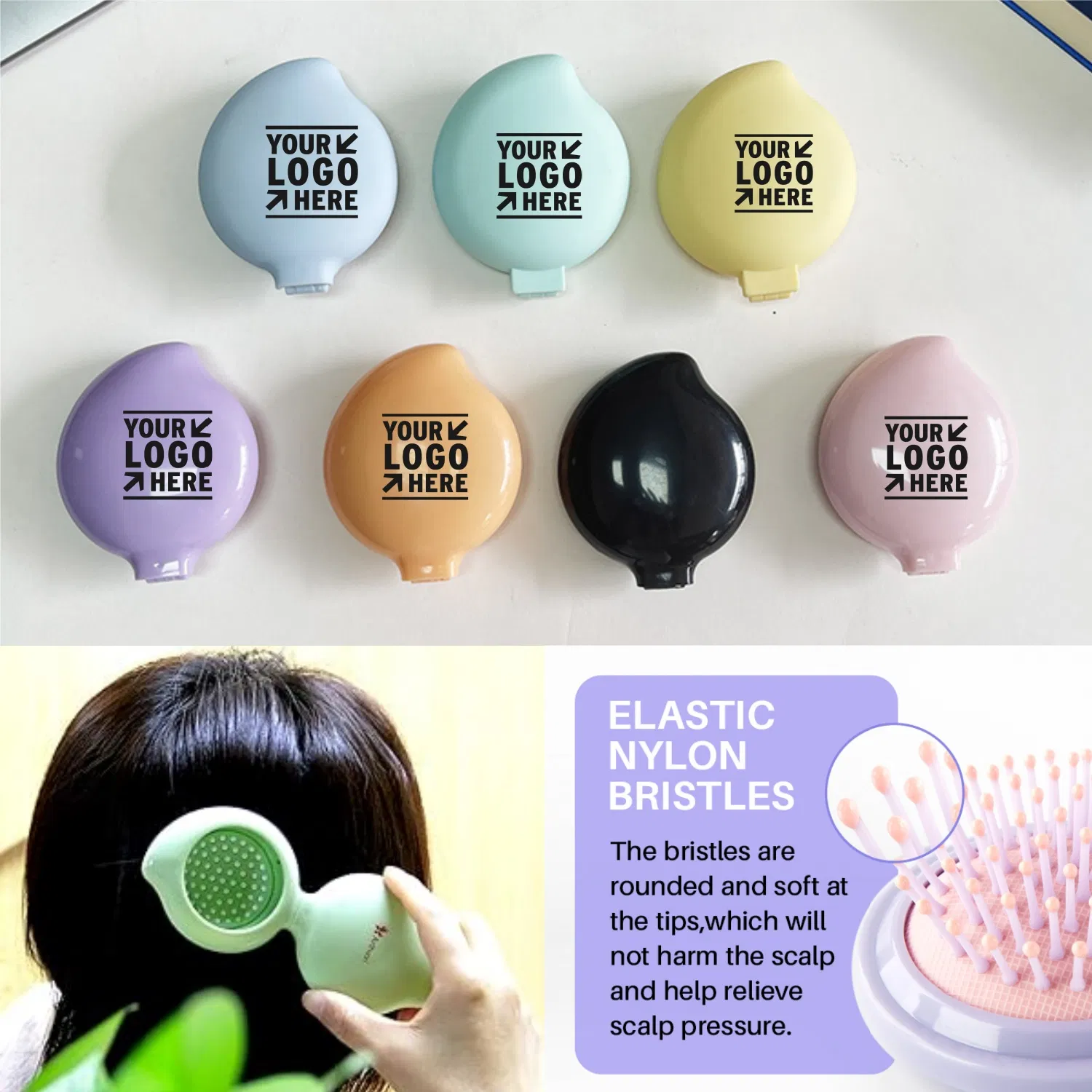 Peach-Shaped Folding Hairbrush
