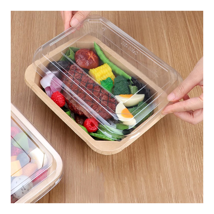 Disposable Oil Resistant Rectangle Octagon Fast Food Take out Kraft Containers Soup Bowl with Lid Square Rice Fruit Salad Takeaway Paper Bowl