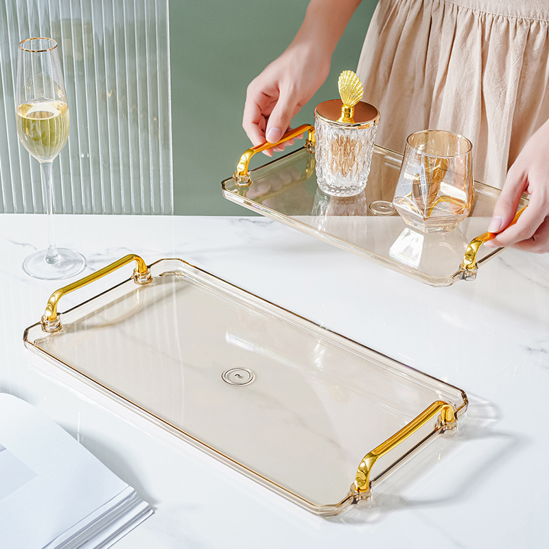 Elegant Nordic Transparent Gold Double Ear Handle Multipurpose Home Storage Tray