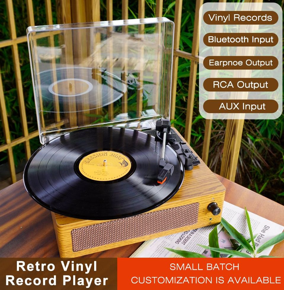 Tr108 Wooden Built-in Dual Stereo Speakers Vinyl Lp Record Player Ruby Stylus Turntable Player