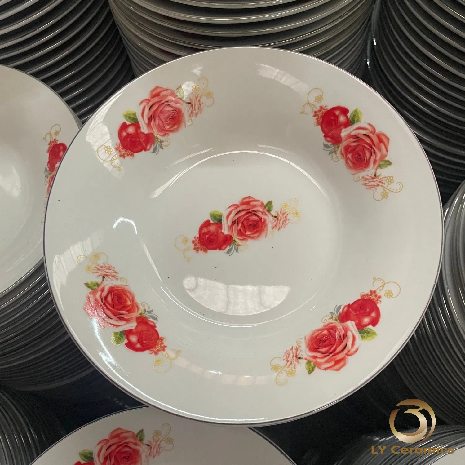 8"Soup Plate Simple Decal with Gold /Silver Line Porcelainware Ceramics Tableware