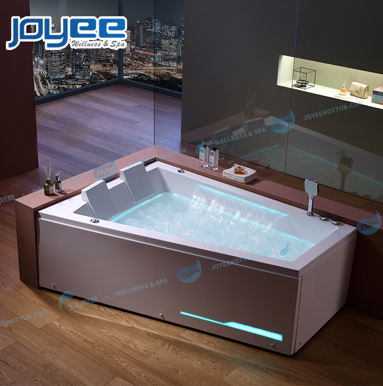 Joyee Corner White Acrylic Lover Sexy Soak Bath Whirlpool SPA Bathtub with Inner LED Light Strip