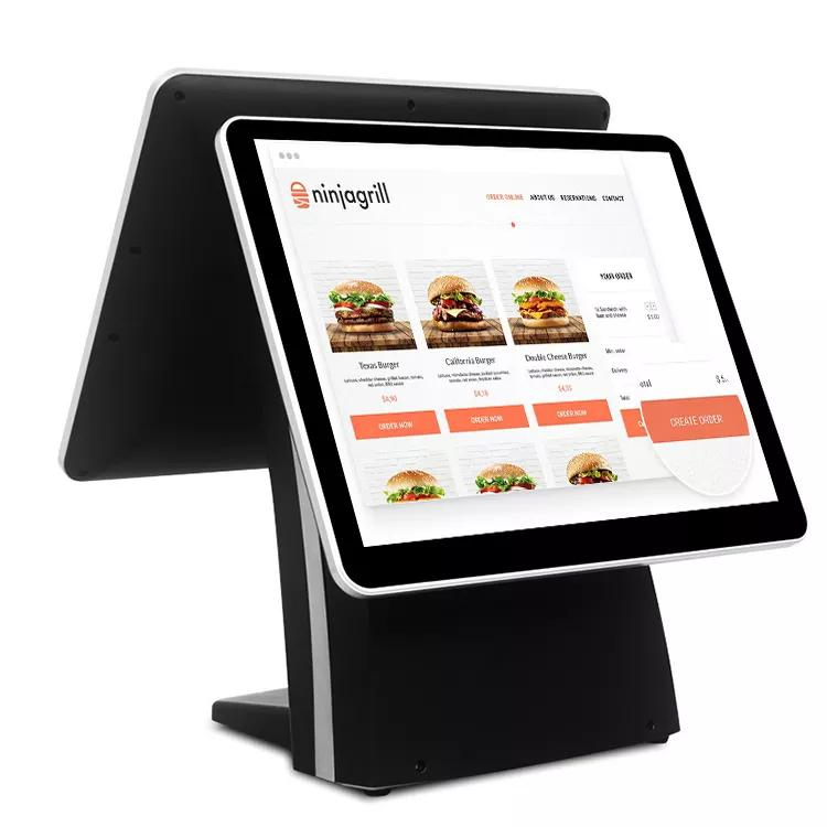 Dual Screen Cash Register All in One POS Terminalwin10 OS 15 Inch Touch Screen POS Systemwith 64GB SSD