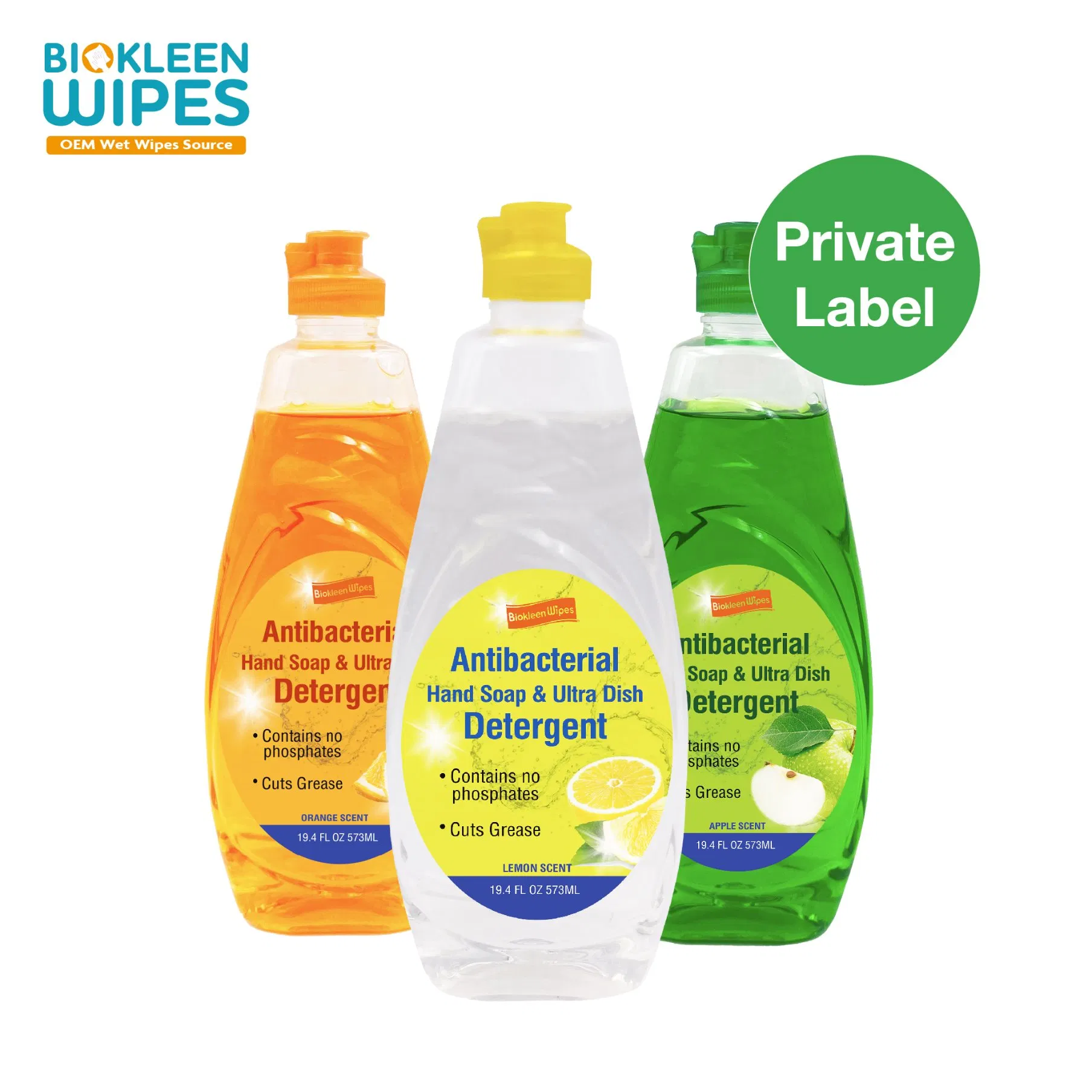 Biokleen OEM 573ml Lemon Orange Apple Ocean Breeze Scent Liquid Dishwashing Detergent