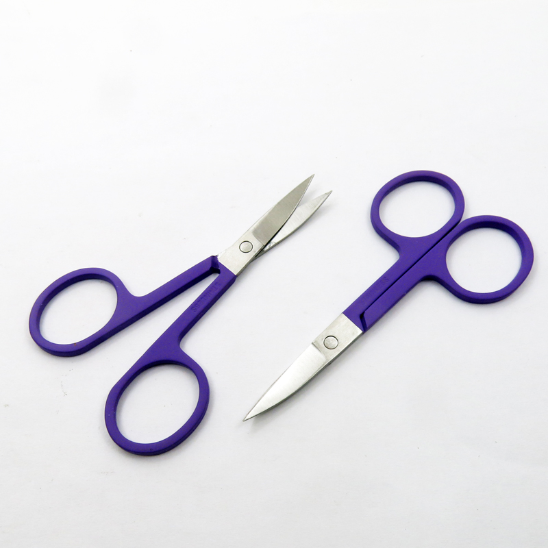 Electronic Coating Rubberized Painting with Stainless Steel Curved for Facial Eyebrow Eyelash Hair Beauty Accessories Scissors