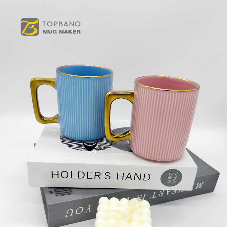 New Luxury Hand-Painted Ceramic 12oz 14oz Mug with Gold Handle