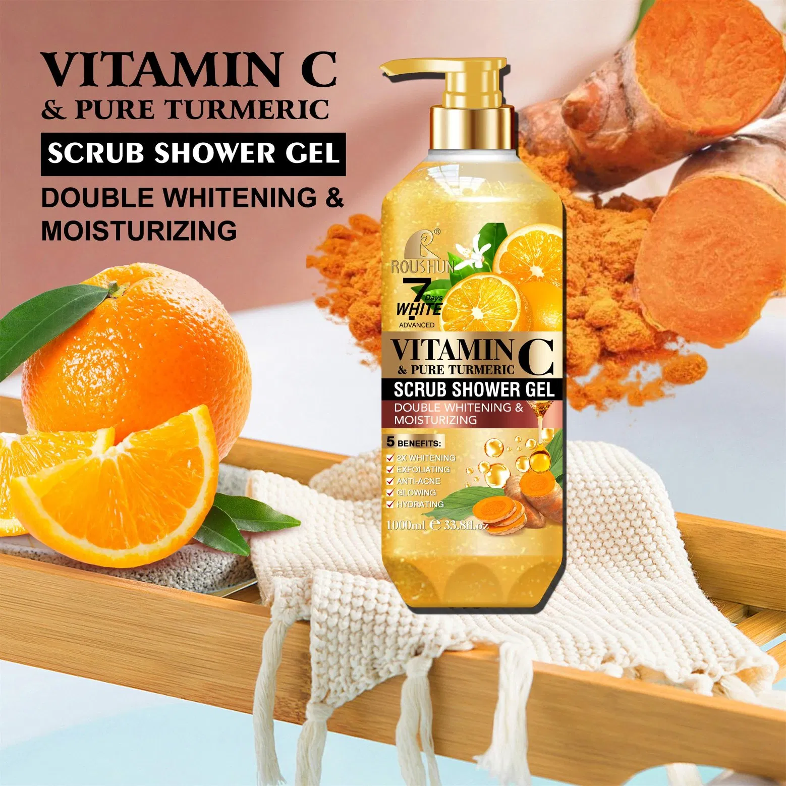 Roushun Scrub Shower Gel, Whitening and Moisturizing Body Wash Private Label Acceptable