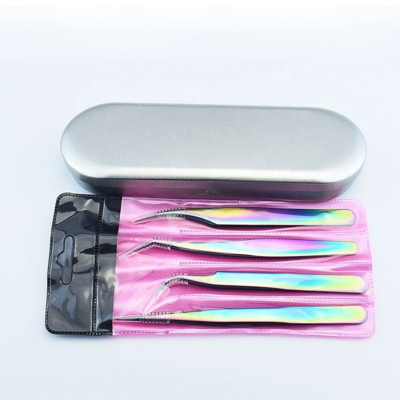 Color Coated Stainless Steel Nail Pointed Eyelash Twizeer Custom Beauty Squared Lashes Eyebrow Tweezers