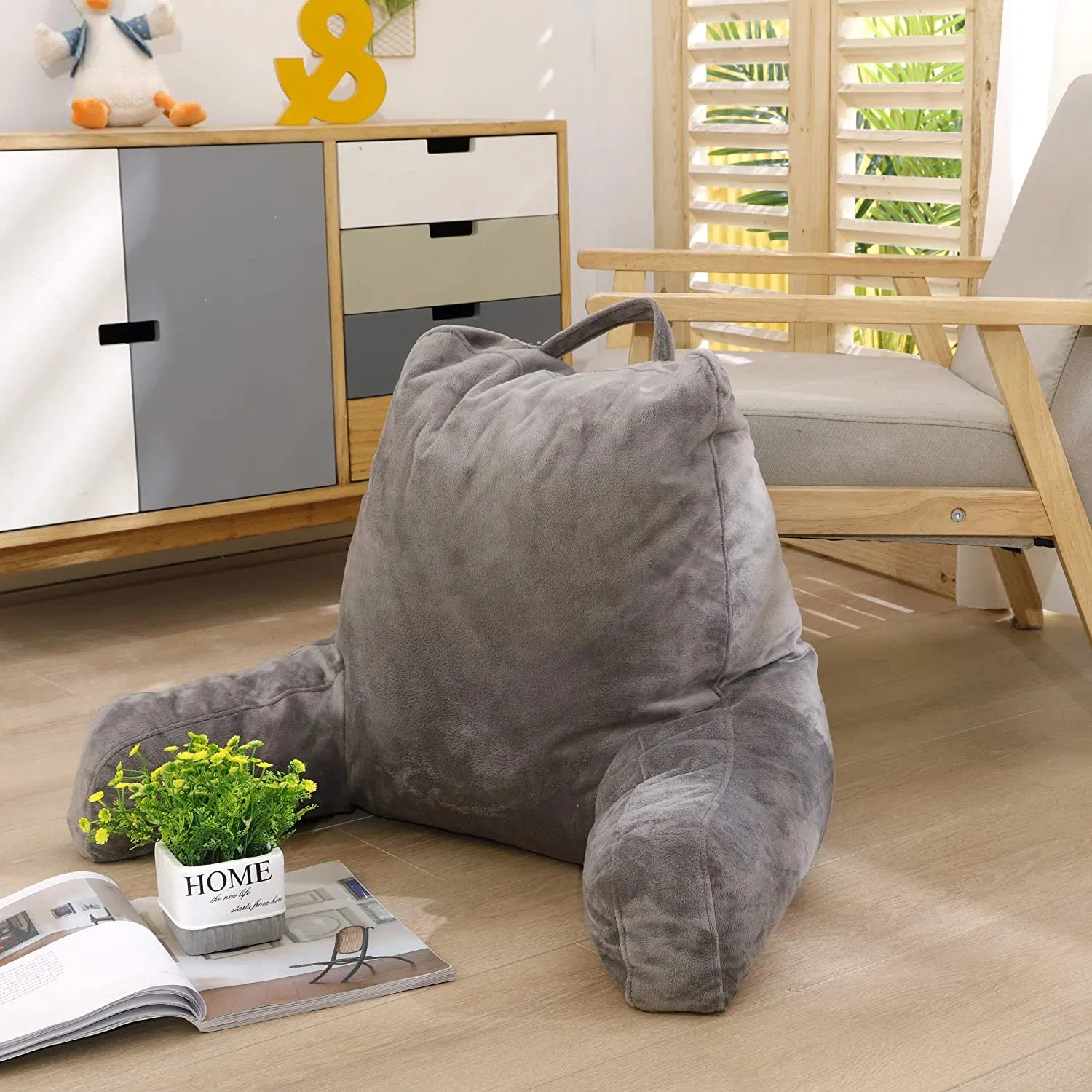 Reading Pillow with Blanket Bed Rest Pillow with Shredded Memory Foam TV Pillow