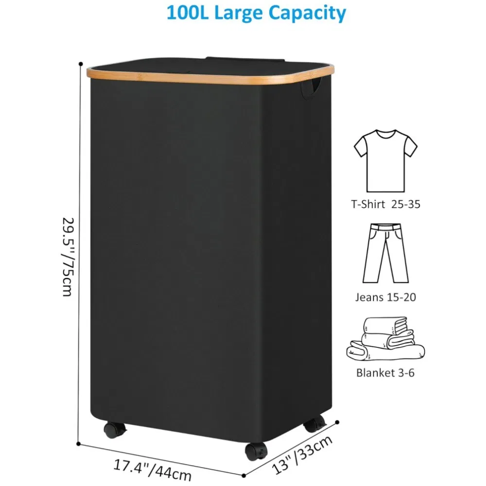 Dirty Clothes Basket, Dirty Clothes Basket with Wheels, Can Store Clothes and Toys, Foldable Clothes Storage Basket